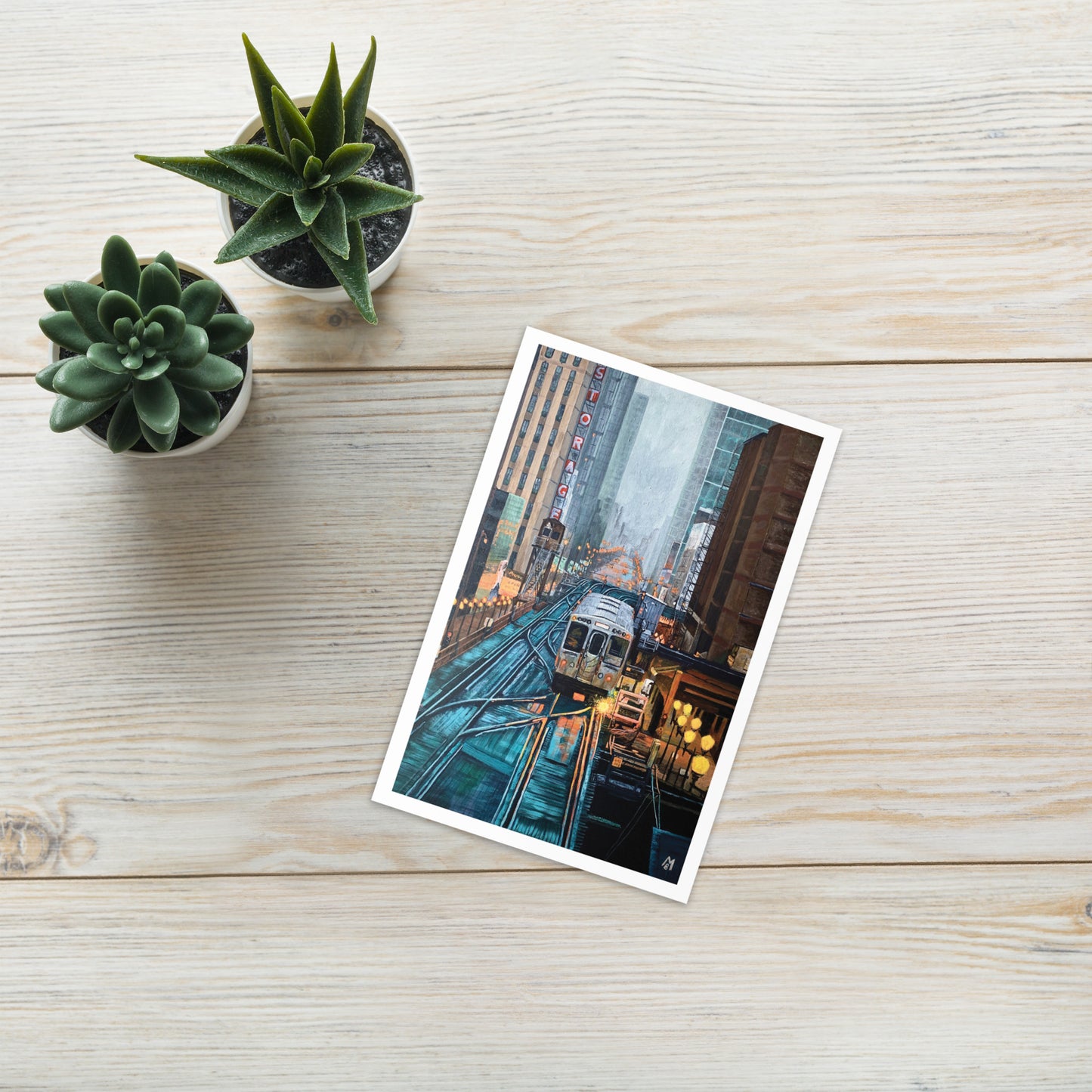 Foggy Downtown Train Greeting Card