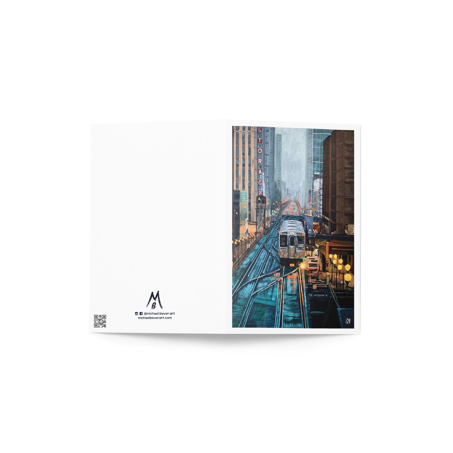 Foggy Downtown Train Greeting Card