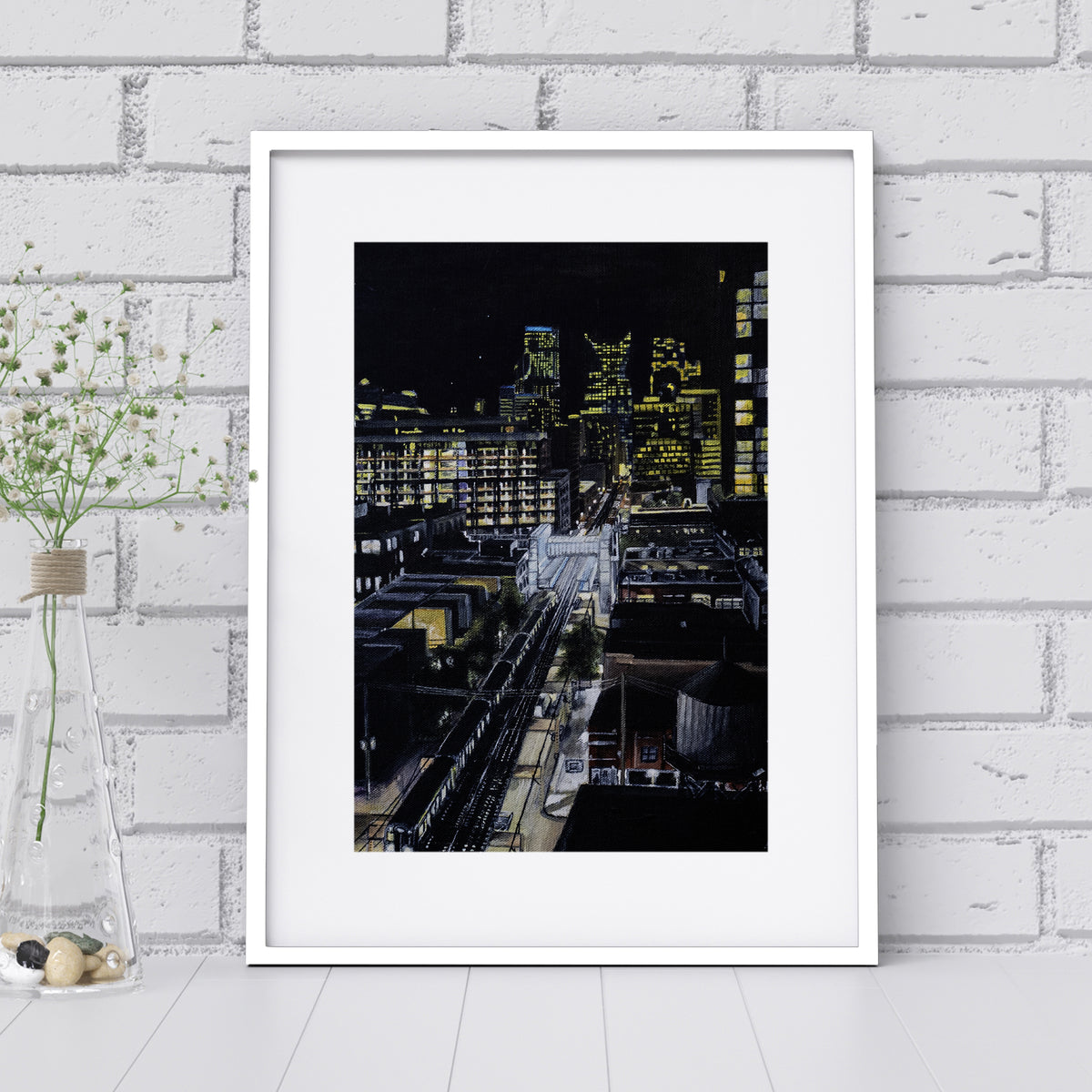 Chicago at Night: Yellow Giclée Print