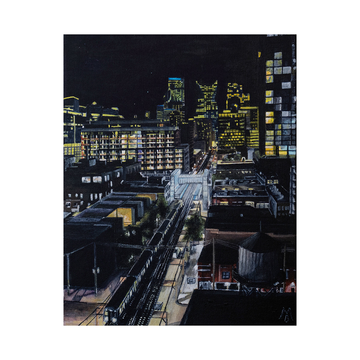 Chicago at Night: Yellow Giclée Print