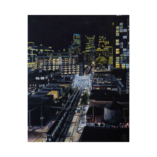 Chicago at Night: Yellow Giclée Print