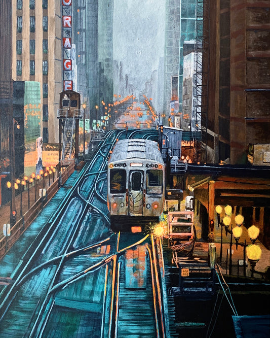 Foggy Downtown Train Giclée Print