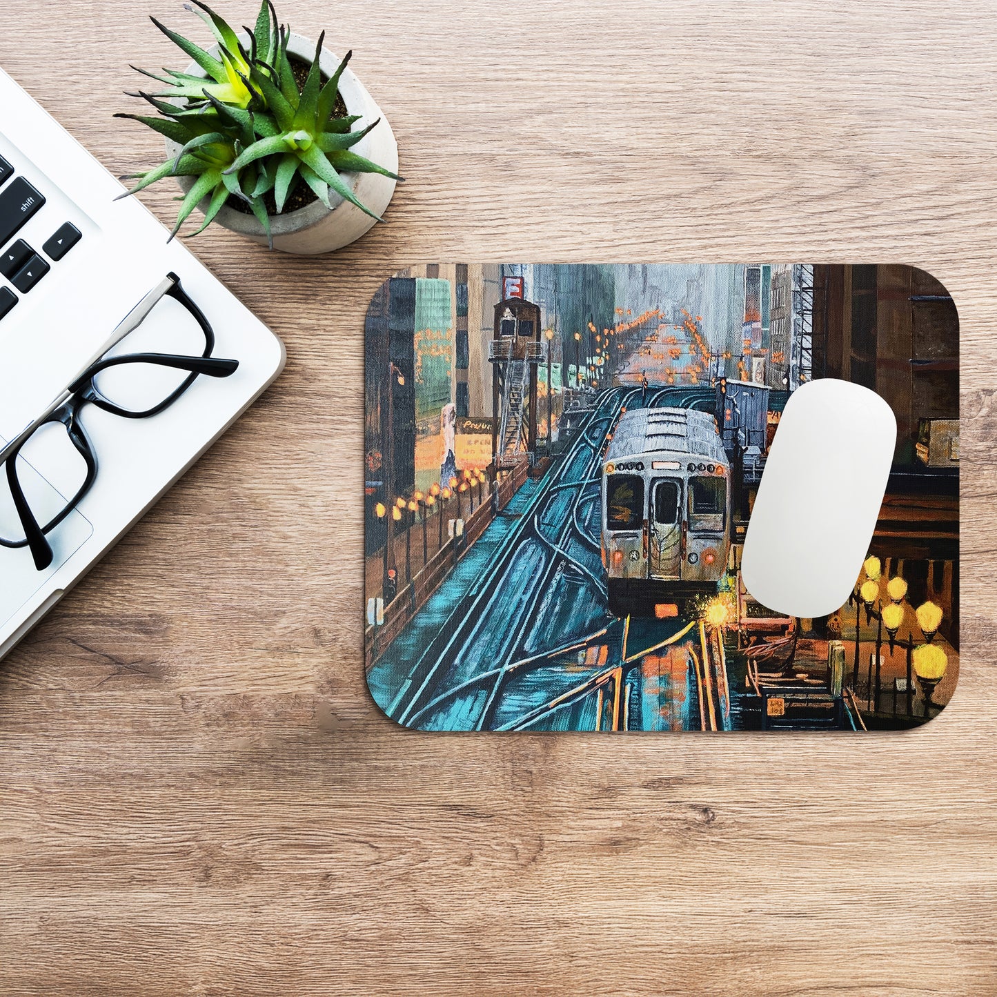 Foggy Downtown Train Mouse pad