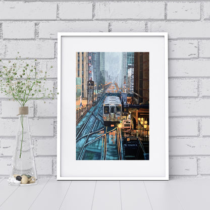 Foggy Downtown Train Giclée Print