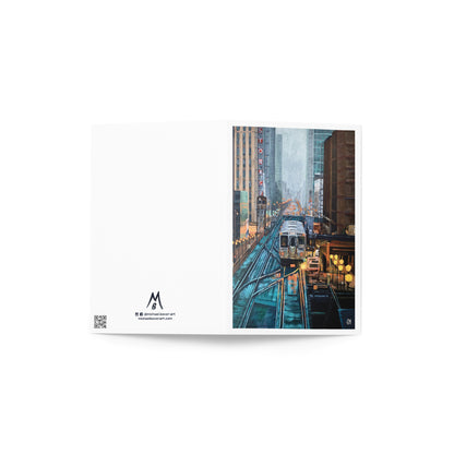 Foggy Downtown Train Greeting Card