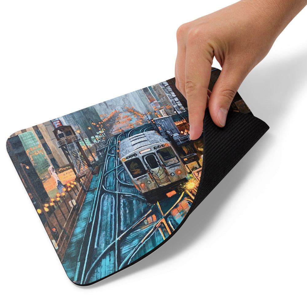 Foggy Downtown Train Mouse pad